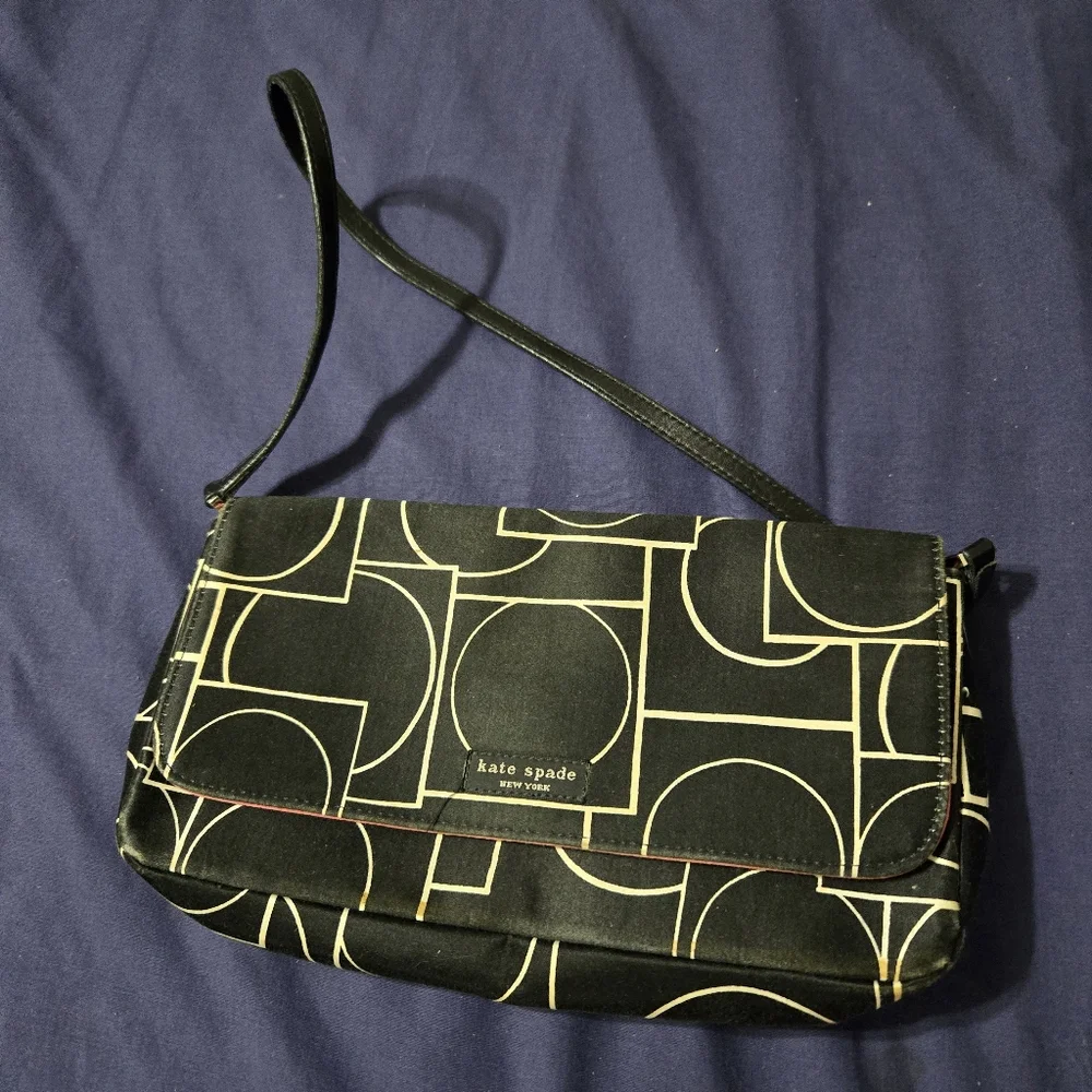 KATE SPADE Black And White Geometric Crossbody Purse Pink Interior Small Handbag
